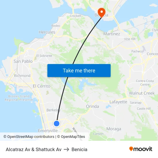 Alcatraz Av & Shattuck Av to Benicia map