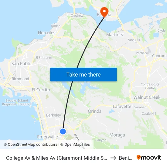 College Av & Miles Av (Claremont Middle School) to Benicia map