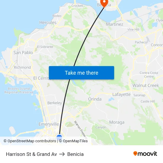 Harrison St & Grand Av to Benicia map