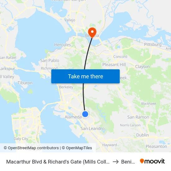 Macarthur Blvd & Richard's Gate (Mills College) to Benicia map