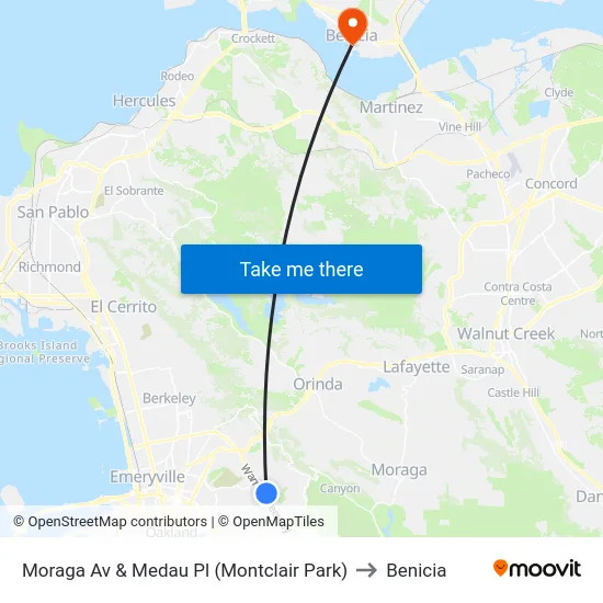 Moraga Av & Medau Pl (Montclair Park) to Benicia map