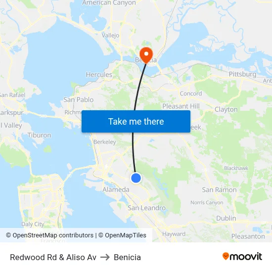 Redwood Rd & Aliso Av to Benicia map