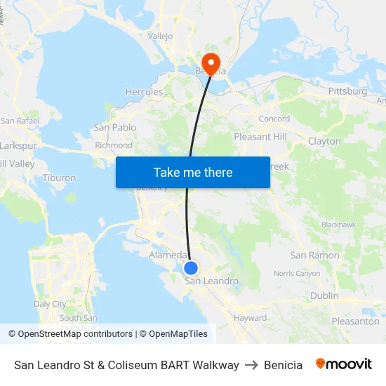 San Leandro St & Coliseum BART Walkway to Benicia map