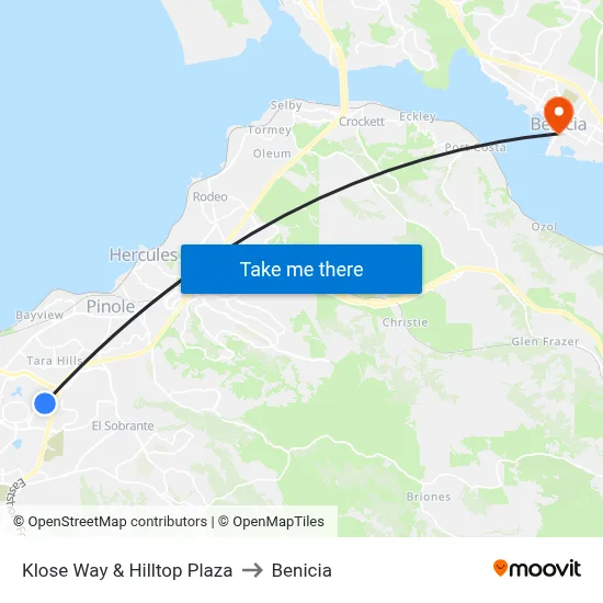Klose Way & Hilltop Plaza to Benicia map