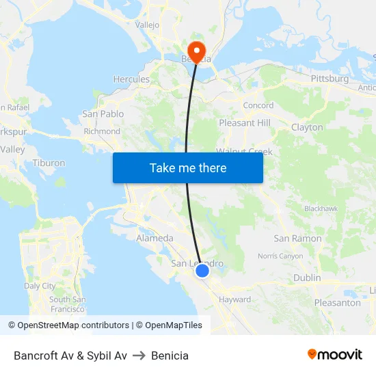 Bancroft Av & Sybil Av to Benicia map