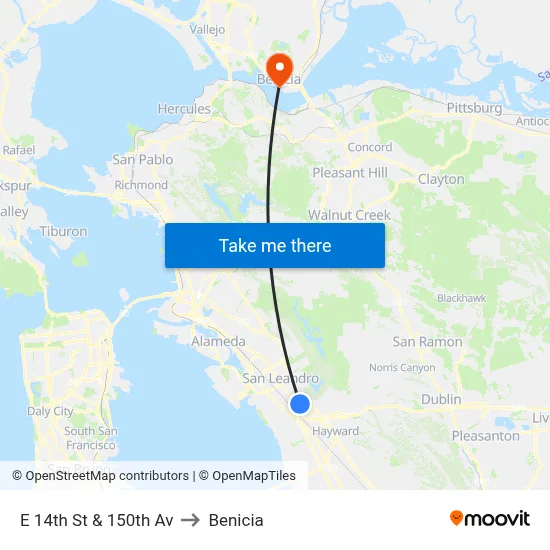 E 14th St & 150th Av to Benicia map