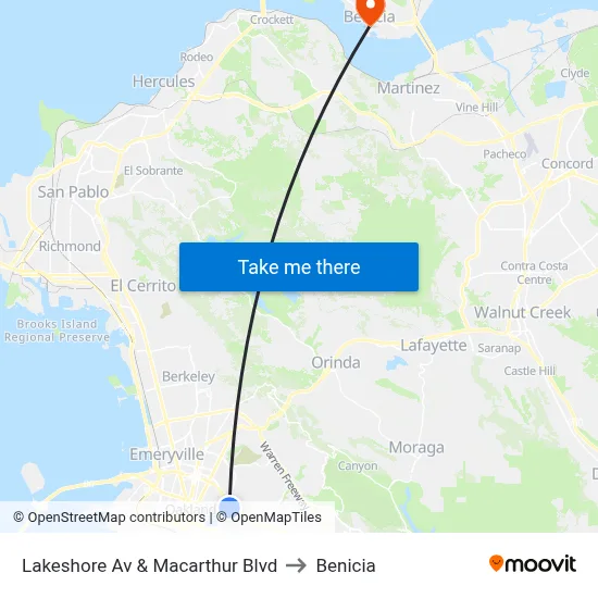 Lakeshore Av & Macarthur Blvd to Benicia map