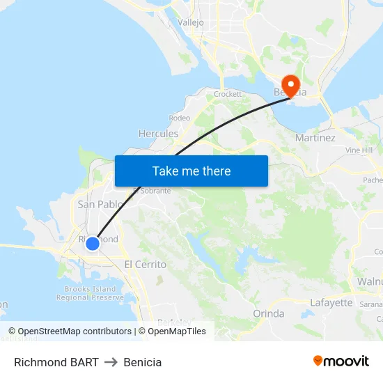 Richmond BART to Benicia map