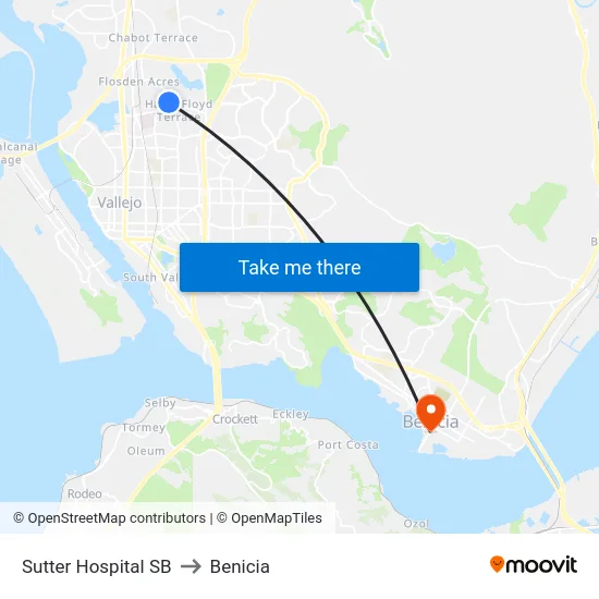 Sutter Hospital SB to Benicia map