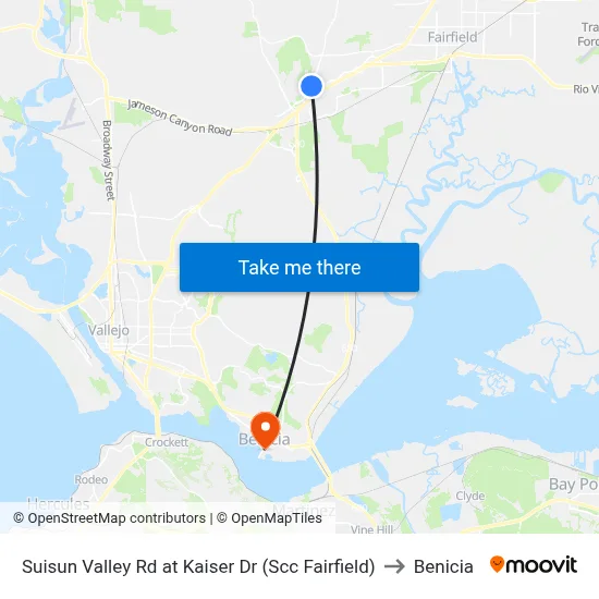Suisun Valley Rd at Kaiser Dr (Scc Fairfield) to Benicia map