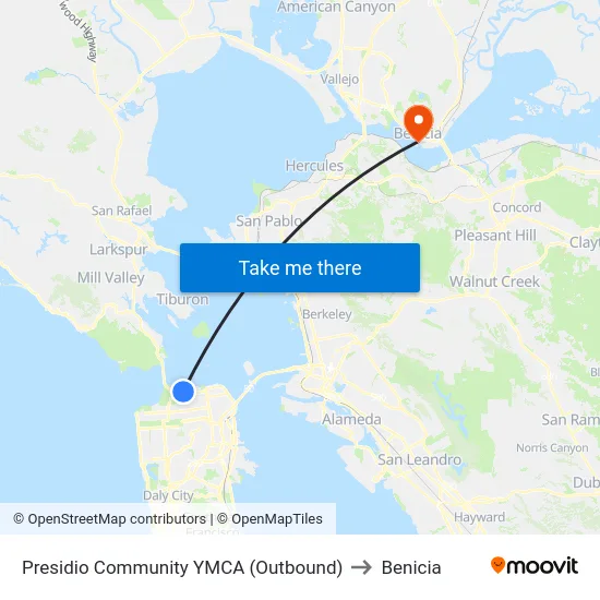 Presidio Community YMCA (Outbound) to Benicia map