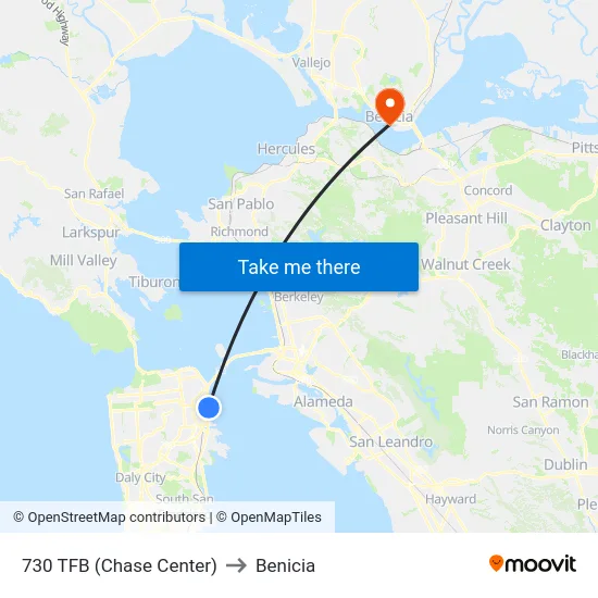 730 TFB (Chase Center) to Benicia map