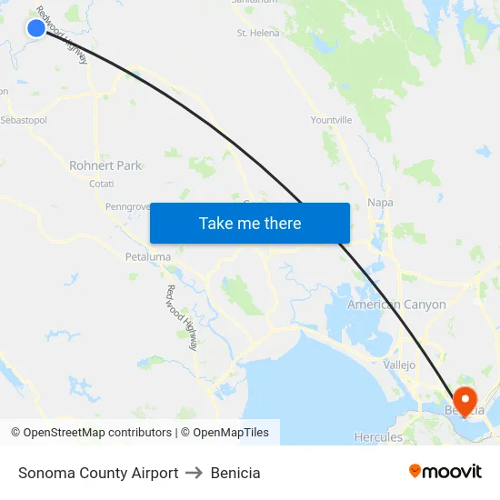 Sonoma County Airport to Benicia map