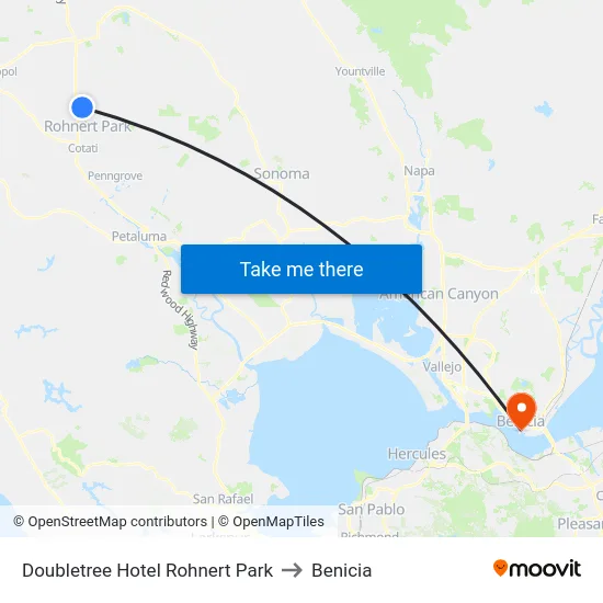 Doubletree Hotel Rohnert Park to Benicia map