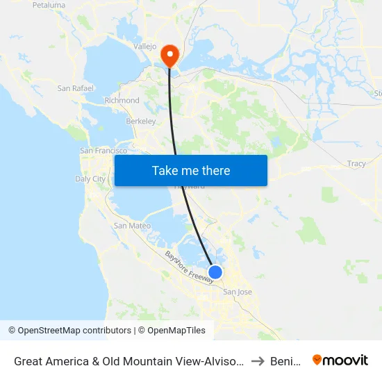 Great America & Old Mountain View-Alviso (N) to Benicia map