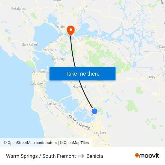Warm Springs / South Fremont to Benicia map