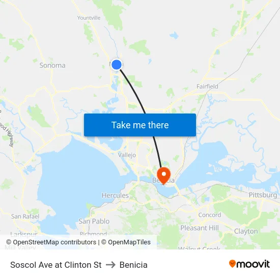 Soscol Ave at Clinton St to Benicia map