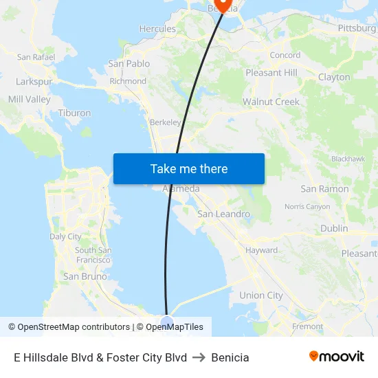 E Hillsdale Blvd & Foster City Blvd to Benicia map