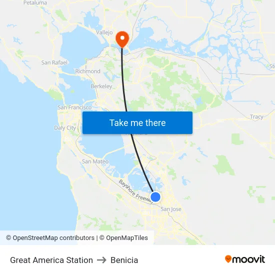 Great America Station to Benicia map