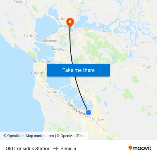 Old Ironsides Station to Benicia map