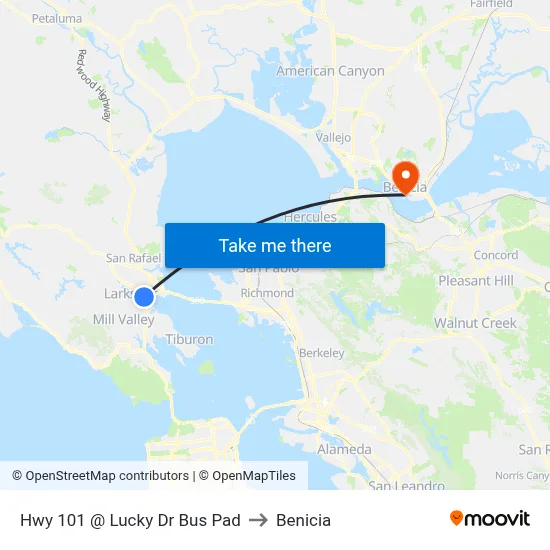 Hwy 101 @  Lucky Dr Bus Pad to Benicia map
