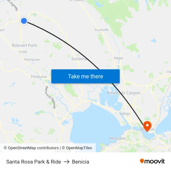 Santa Rosa Park & Ride to Benicia map