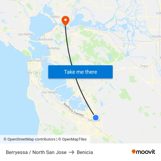 Berryessa / North San Jose to Benicia map