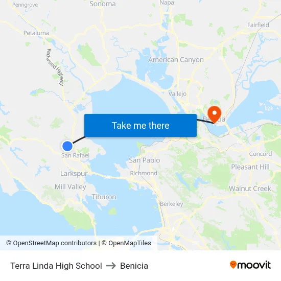 Terra Linda High School to Benicia map