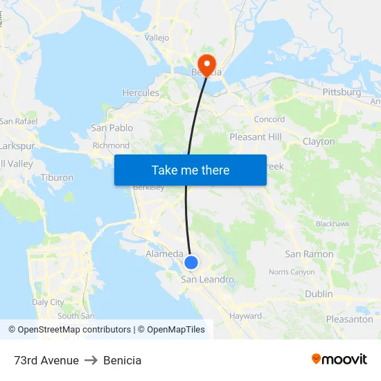 73rd Avenue to Benicia map