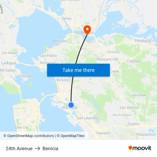 24th Avenue to Benicia map