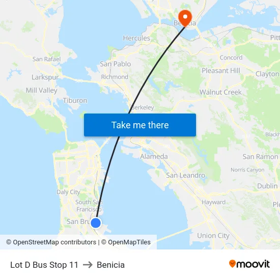 Lot D Bus Stop 11 to Benicia map