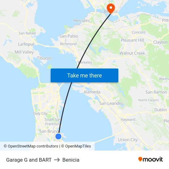 Garage G and BART to Benicia map