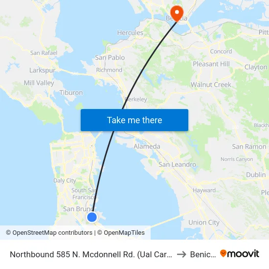 Northbound 585 N. Mcdonnell Rd. (Ual Cargo) to Benicia map