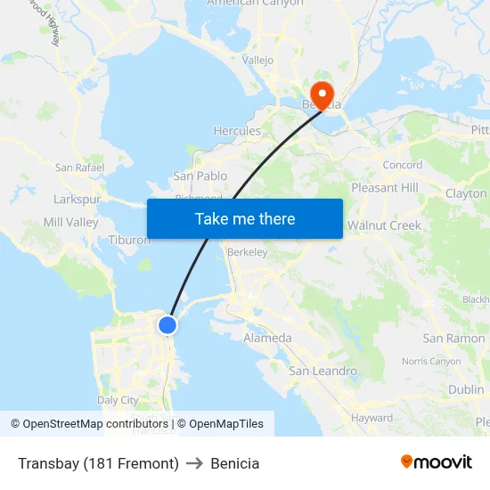Transbay (181 Fremont) to Benicia map