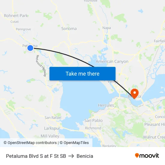 Petaluma Blvd S at F St SB to Benicia map