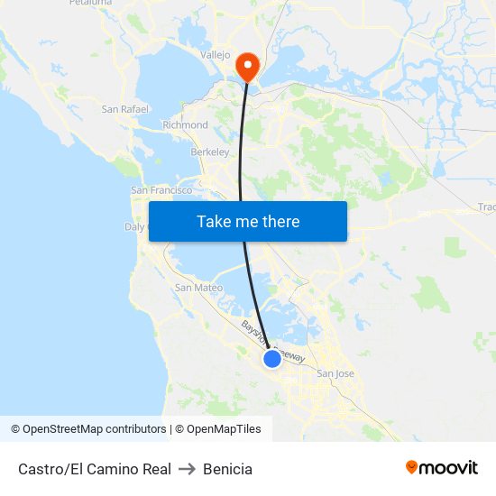 Castro/El Camino Real to Benicia map