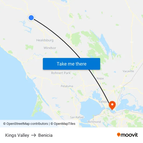 Kings Valley to Benicia map