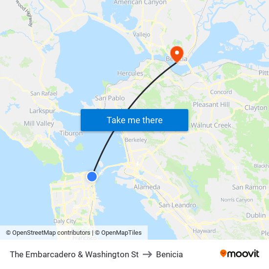 The Embarcadero & Washington St to Benicia map