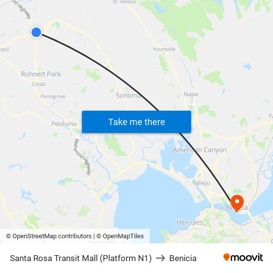 Santa Rosa Transit Mall (Platform N1) to Benicia map