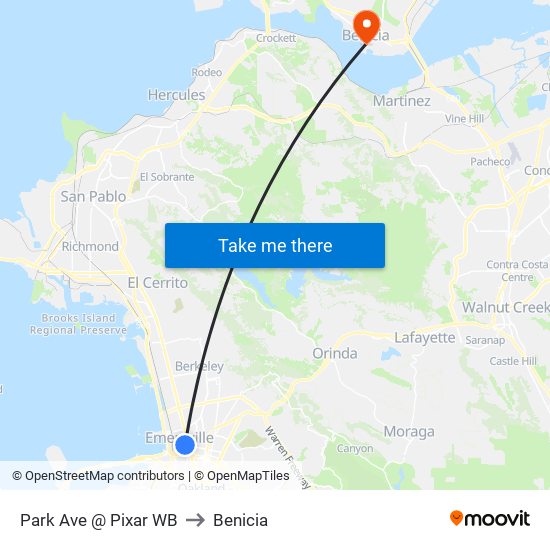 Park Ave @ Pixar WB to Benicia map