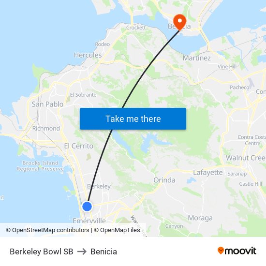 Berkeley Bowl SB to Benicia map