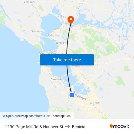 1290 Page Mill Rd & Hanover St to Benicia map