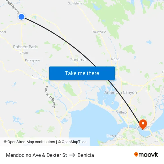 Mendocino Ave & Dexter St to Benicia map