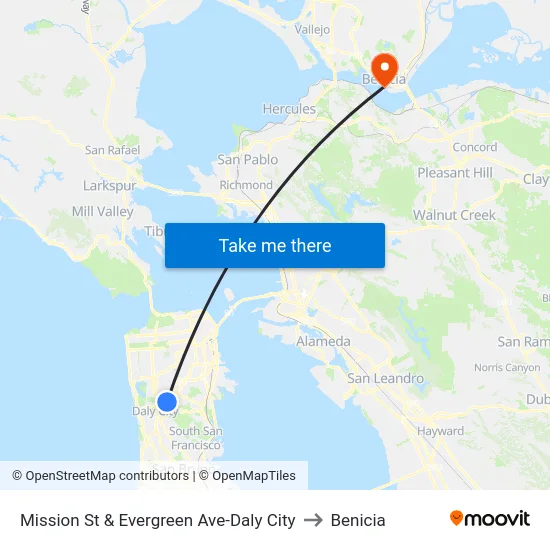 Mission St & Evergreen Ave-Daly City to Benicia map