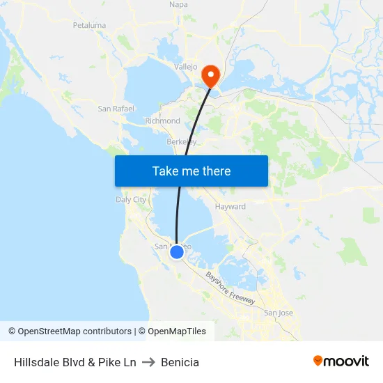 Hillsdale Blvd & Pike Ln to Benicia map