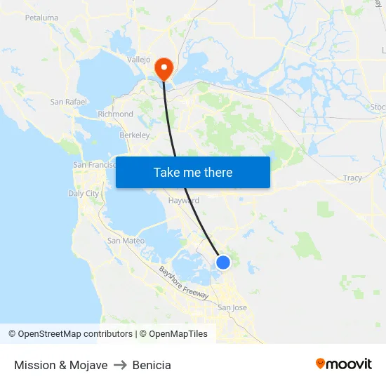 Mission & Mojave to Benicia map