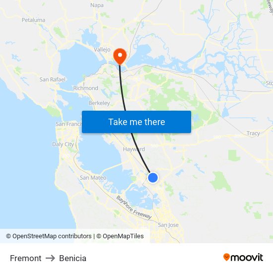 Fremont to Benicia map