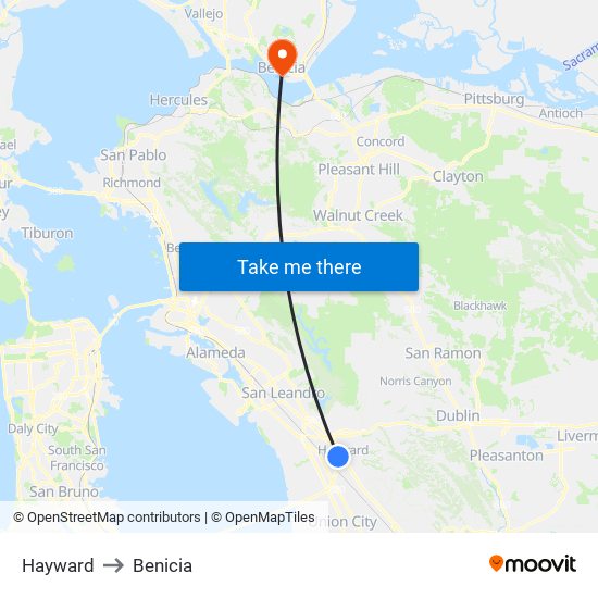 Hayward to Benicia map