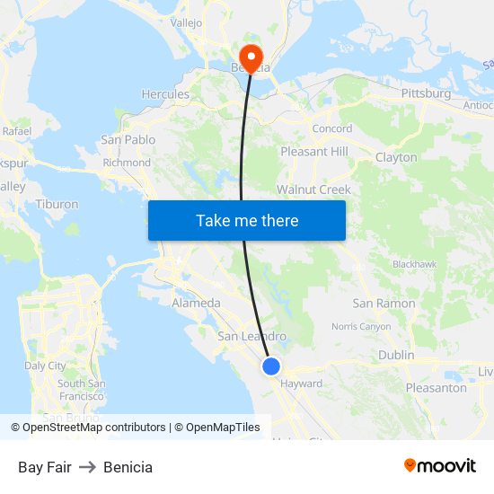 Bay Fair to Benicia map