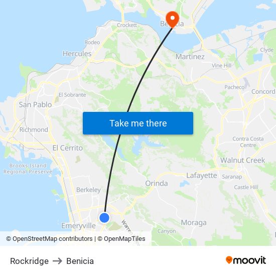 Rockridge to Benicia map